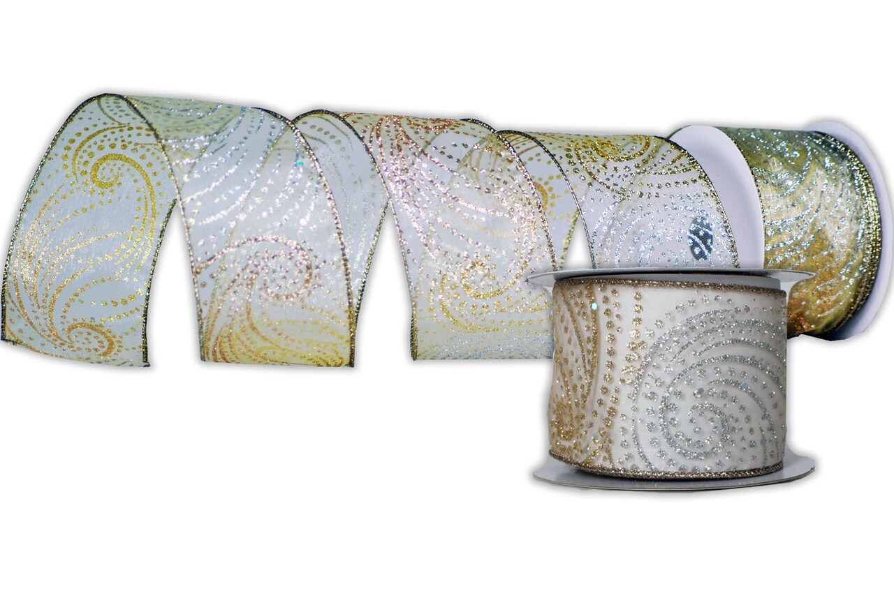 2 Pack of 30' Champagne Ribbon with Gold and Silver Gem Embellishments